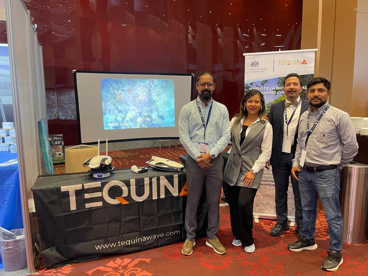 Tequina Wave team presenting marine biodiversity and open-data project results at a stakeholder engagement event in Panama.